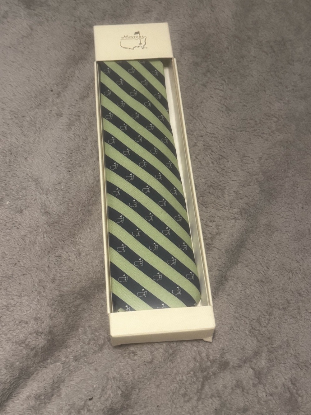 Masters Golf Tie Green Navy Striped Augusta National Map Logo New In Box